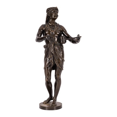 Lot 48 - Carl Kauba (Austrian, 1865-1922), patinated Orientalist bronze figure of The Music Player