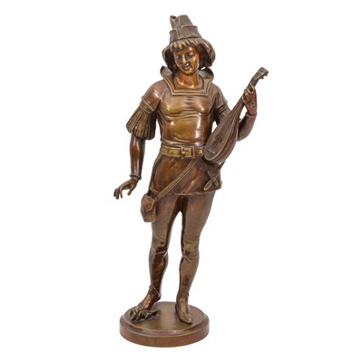 Lot 128 - Attributed to Henri Giraud (French, 1805-1895), bronze figure of a Renaissance lute player