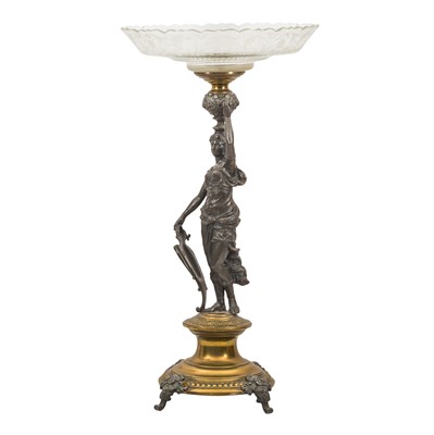 Lot 170 - A Victorian spelter, brass and glass figural comport