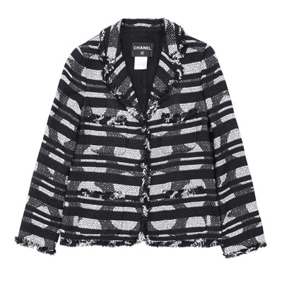 Lot 178 - Chanel Monochrome Cotton Tweed Jacket - Size 44
