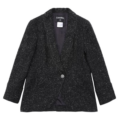 Lot 205 - Chanel Black Boucle Chain Trim Jacket - Size 44