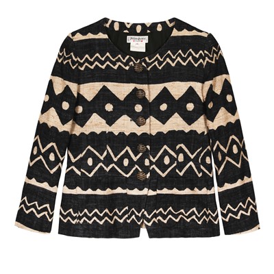 Lot 523 - Yves Saint Laurent Monochrome Silk Aztec Jacket - Size 42