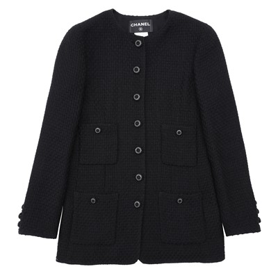 Lot 224 - Chanel Black Wool Boucle Longline Jacket - Size 42