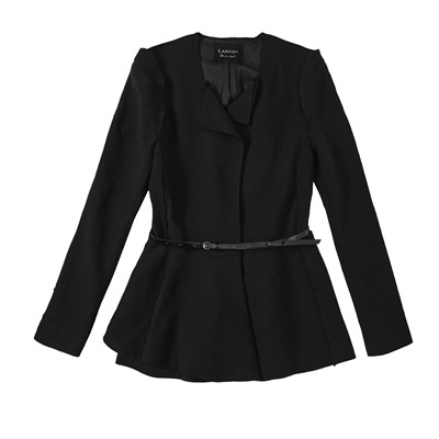Lot 450 - Lanvin Black Wool Belted Peplum Jacket - Size 42