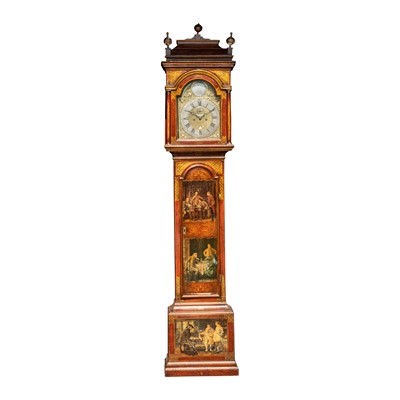 Lot 88 - A George III and later red Japanned longcase clock