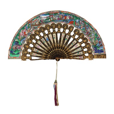 Lot 378 - λ A Chinese export 'figurative' folding fan, Qing dynasty, 19th century
