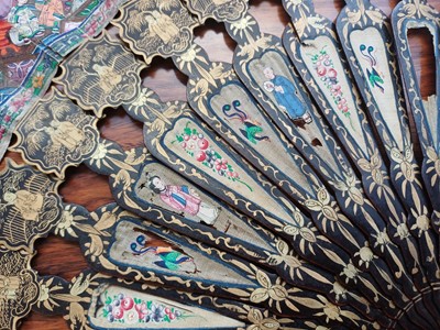 Lot 378 - λ A Chinese export 'figurative' folding fan, Qing dynasty, 19th century