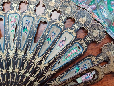 Lot 378 - λ A Chinese export 'figurative' folding fan, Qing dynasty, 19th century
