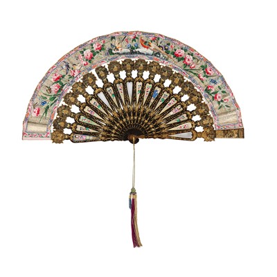 Lot 378 - λ A Chinese export 'figurative' folding fan, Qing dynasty, 19th century