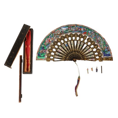 Lot 378 - λ A Chinese export 'figurative' folding fan, Qing dynasty, 19th century