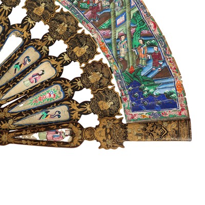Lot 378 - λ A Chinese export 'figurative' folding fan, Qing dynasty, 19th century