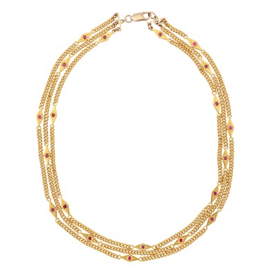 Lot 172 - A ruby triple chain necklace