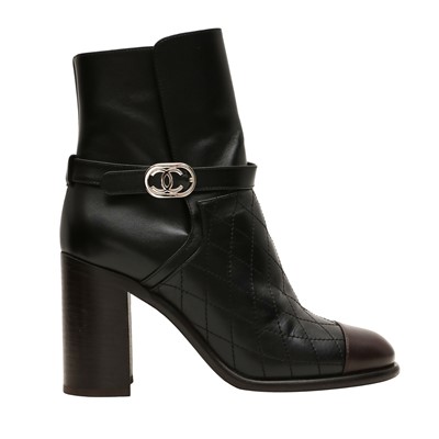 Lot 221 - Chanel Black Matelasse CC Ankle Boot - Size 38.5