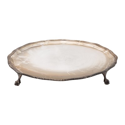 Lot 644 - A George V sterling silver salver, Sheffield 1929 by Thomas Bradbury and Sons