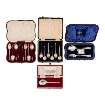 Lot 614 - Four cased sets of sterling silver flatware