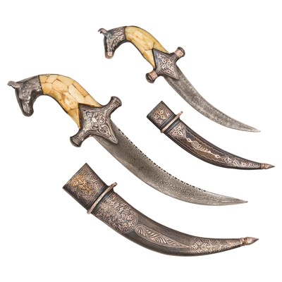 Lot 187 - Two graduated Indian Mughal-type Sikh Kirpat style daggers, mid-20th century