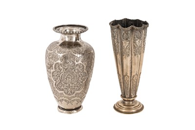Lot 615 - Two mid-20th century Persian (Iranian) silver vases, Isfahan circa 1960