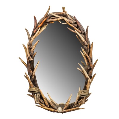 Lot 517 - An early 20th century antler framed wall mmirror