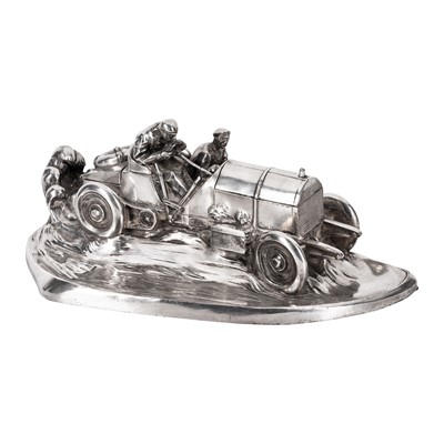 Lot 157 - An early 20th Century silver plated spelter Mercedes Benz racing car desk stand