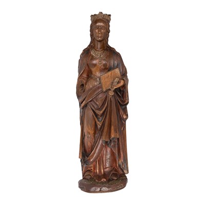 Lot 66 - A Western European carved oak figure of Saint Catherine of Alexandria