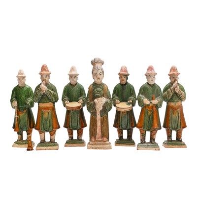 Lot 670 - A group of Chinese glazed pottery burial figures, Ming dynasty