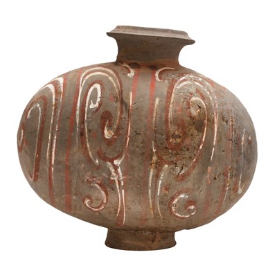Lot 638 - A Chinese painted pottery 'cocoon' jar, Han dynasty