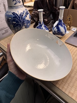 Lot 61 - A Chinese export famille-rose ‘rooster’ punch bowl, Qing dynasty, Yongzheng period