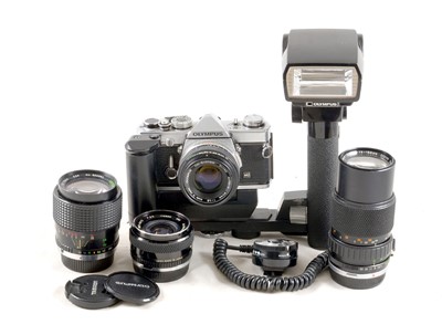 Lot 265 - Olympus OM-1 Outfit, Zuiko Wide & Telephoto Lenses.