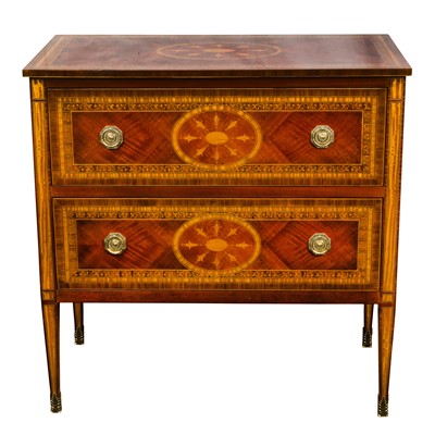 Lot 297 - A Theodore Alexander marquetry inlaid commode chest