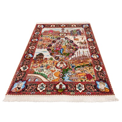Lot 12 - A very fine part silk Tabriz pictorial rug, north-west Persia