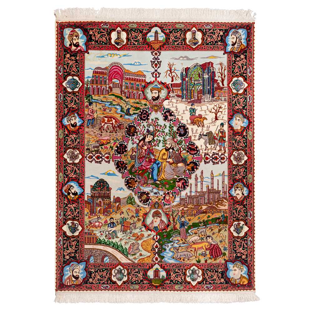 Lot 12 - A very fine part silk Tabriz pictorial rug, north-west Persia