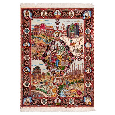 Lot 12 - A very fine part silk Tabriz pictorial rug, north-west Persia