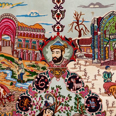 Lot 12 - A very fine part silk Tabriz pictorial rug, north-west Persia