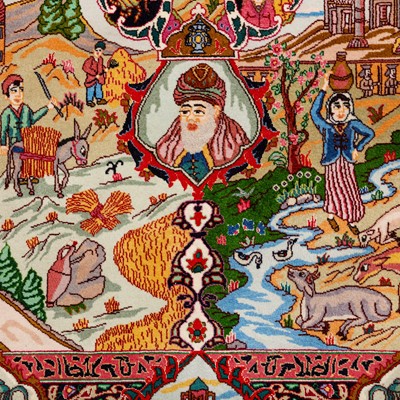 Lot 12 - A very fine part silk Tabriz pictorial rug, north-west Persia