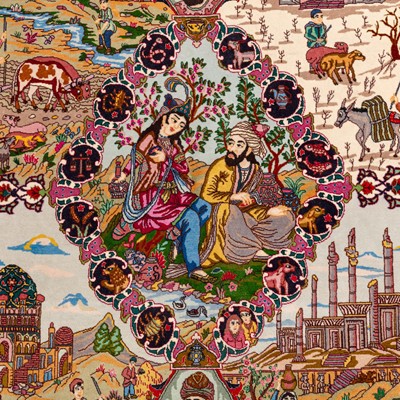 Lot 12 - A very fine part silk Tabriz pictorial rug, north-west Persia