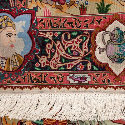 Lot 12 - A very fine part silk Tabriz pictorial rug, north-west Persia