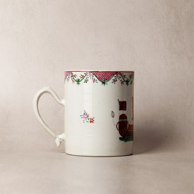 Lot 45 - A Chinese export famille-rose 'ship' mug, Qing dynasty, Qianlong period, circa 1780
