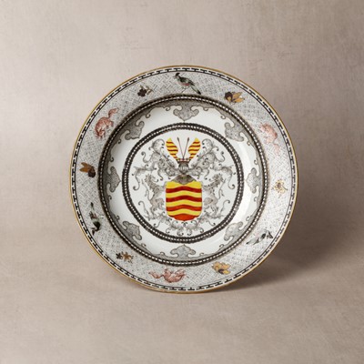 Lot 44 - A superb Chinese armorial semi-eggshell soup plate, Qing dynasty, Yongzheng period, circa 1734