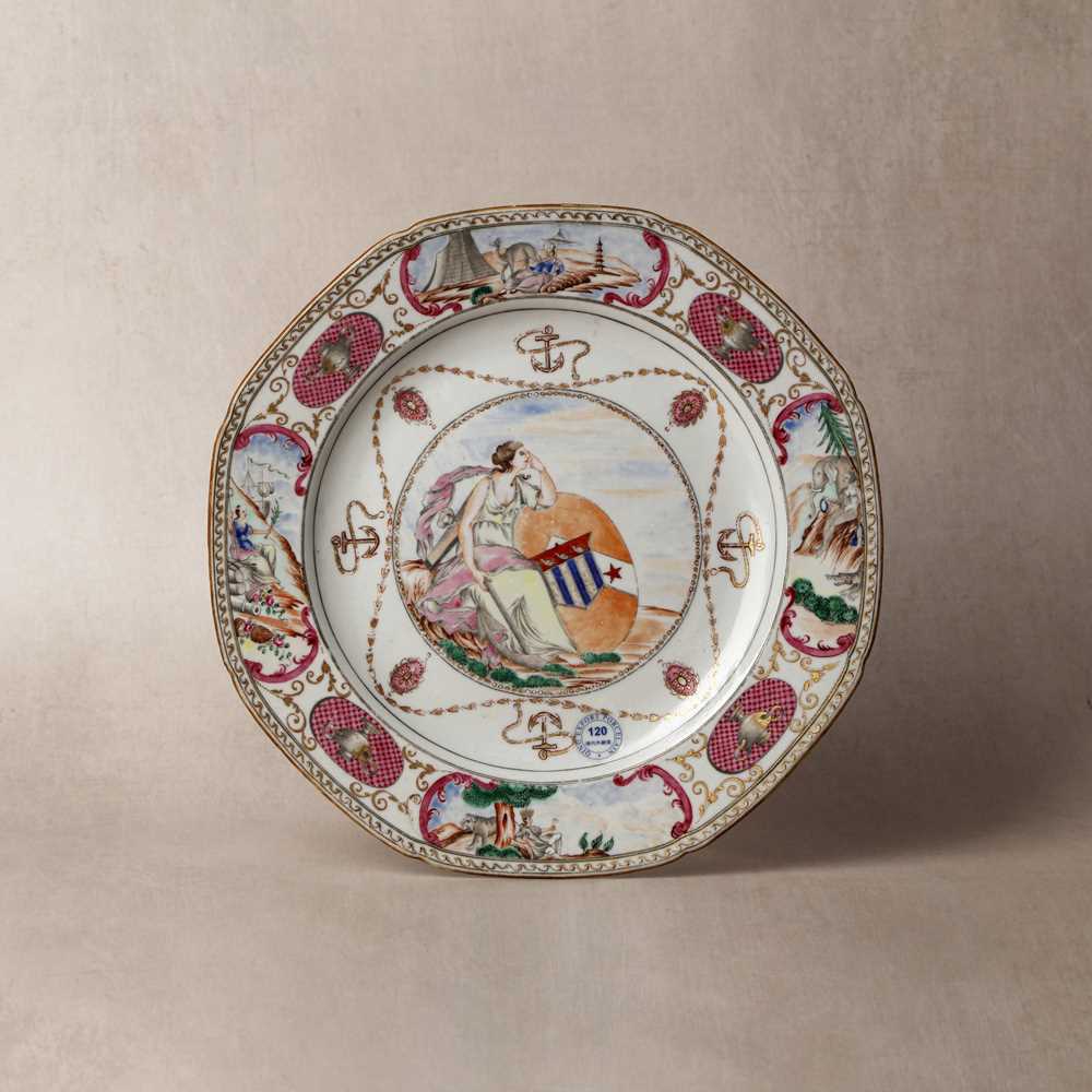 Lot 50 - A rare Chinese export armorial 'Ker-Martin' dish, Qing dynasty, Qianlong period, circa 1790