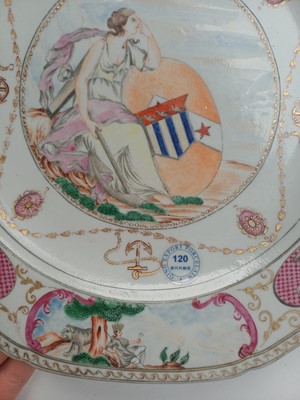 Lot 50 - A rare Chinese export armorial 'Ker-Martin' dish, Qing dynasty, Qianlong period, circa 1790