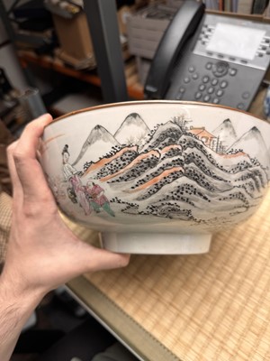 Lot 53 - A Chinese famille-rose 'fishermen' bowl, Qing dynasty, Yongzheng period