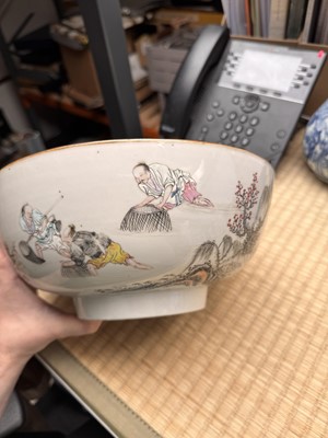 Lot 53 - A Chinese famille-rose 'fishermen' bowl, Qing dynasty, Yongzheng period
