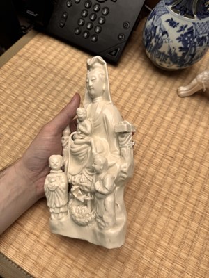 Lot 34 - A Chinese Dehua 'Songzi Guanyin' figure group, Qing dynasty, Kangxi period