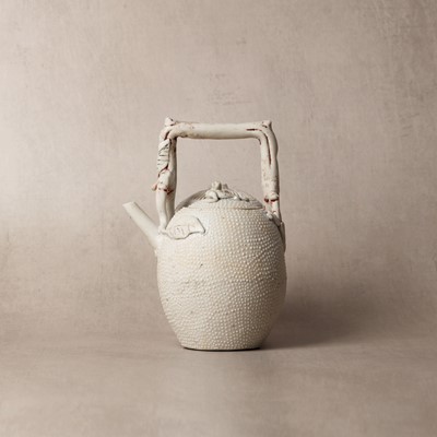 Lot 36 - A rare Chinese biscuit 'double peach' teapot, Qing dynasty, Yongzheng period