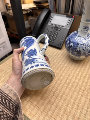 Lot 14 - A fine Chinese blue and white 'scholar' tankard, Ming dynasty, Chongzhen period