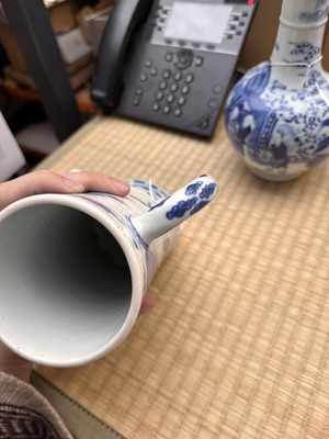 Lot 14 - A fine Chinese blue and white 'scholar' tankard, Ming dynasty, Chongzhen period