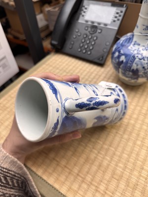 Lot 14 - A fine Chinese blue and white 'scholar' tankard, Ming dynasty, Chongzhen period