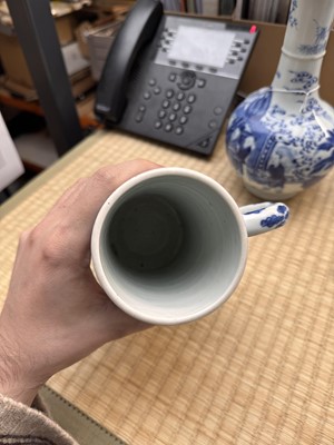 Lot 14 - A fine Chinese blue and white 'scholar' tankard, Ming dynasty, Chongzhen period