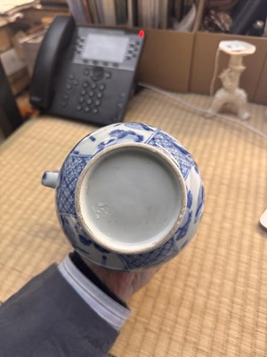 Lot 18 - A rare Chinese export blue and white 'puzzle' jug, Qing dynasty, Kangxi period