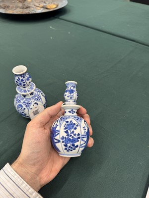 Lot 17 - A pair of small Chinese blue and white vases, Qing dynasty, Kangxi period